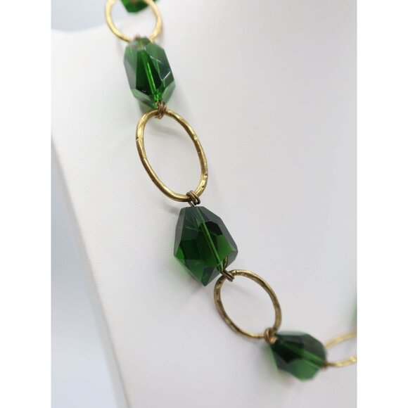ANNA & AVA Green Faceted Bead Gold Tone Open Link Necklace Statement Chunky NWT - Picture 2 of 6